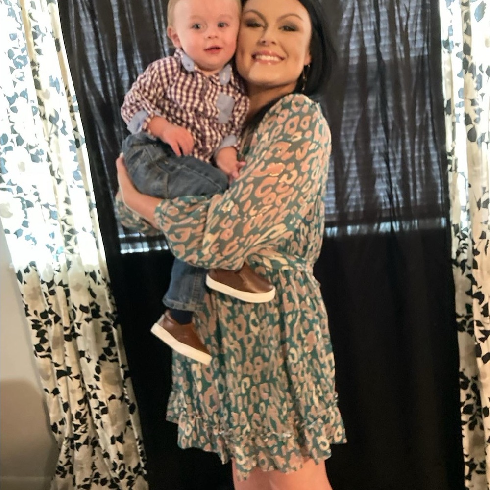 Teal and Pink Leopard Print Dress